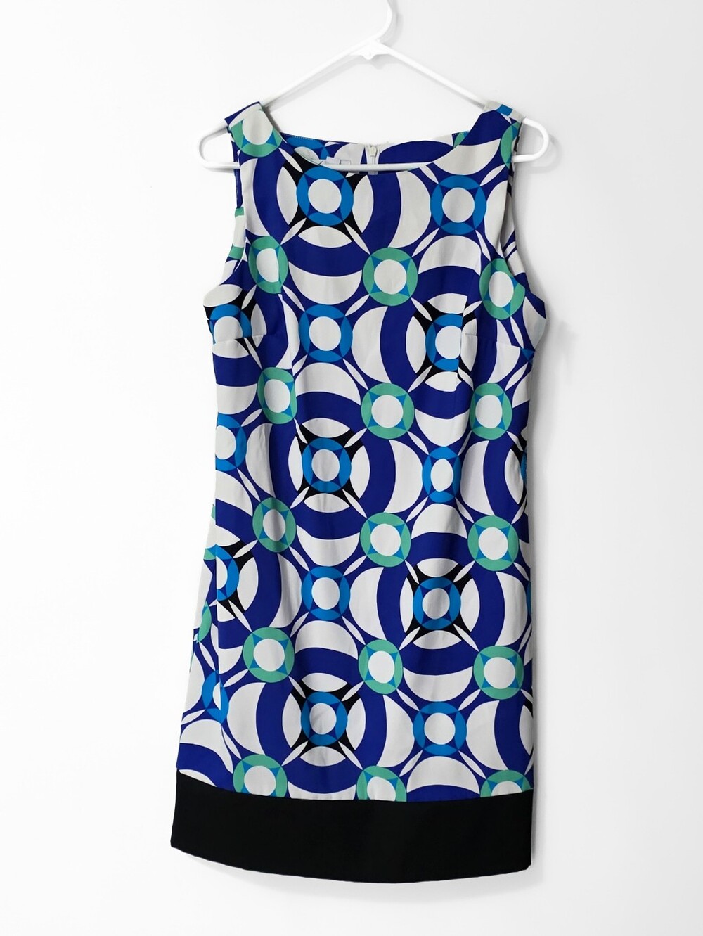 Kim Rogers Geo Circle Shift Dress in Blue, Teal and Black Size 12